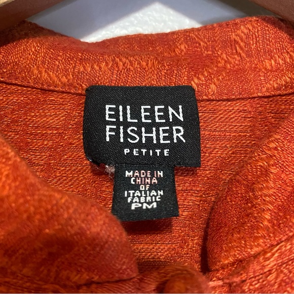 Eileen Fisher Button Front Orange Rust Linen Blend Top Mandarin Collar PM Petite - Picture 5 of 7